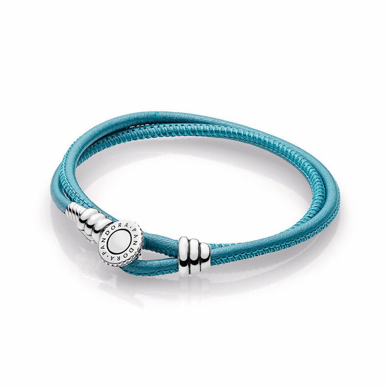 Pandora Turquoise Braided Double-leather Charm Bracelet Ireland - Sterling Silver/Leather/Turquoise